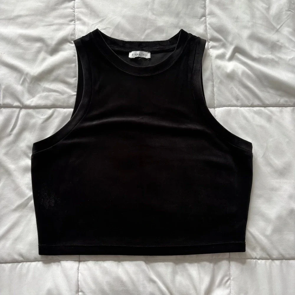 Gianni Bini Black Sleeveless Crop Top High Neck Racerback Tank Grunge Goth